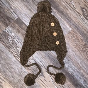 Brown Knit Pom Pom Hat
